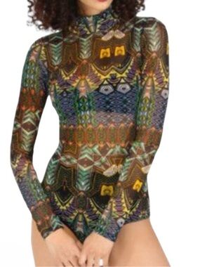 Tribal Print Sheer Bodysuit Size Small